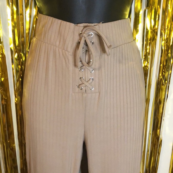 NWT Tan Lace Front flared pants - Picture 2 of 5